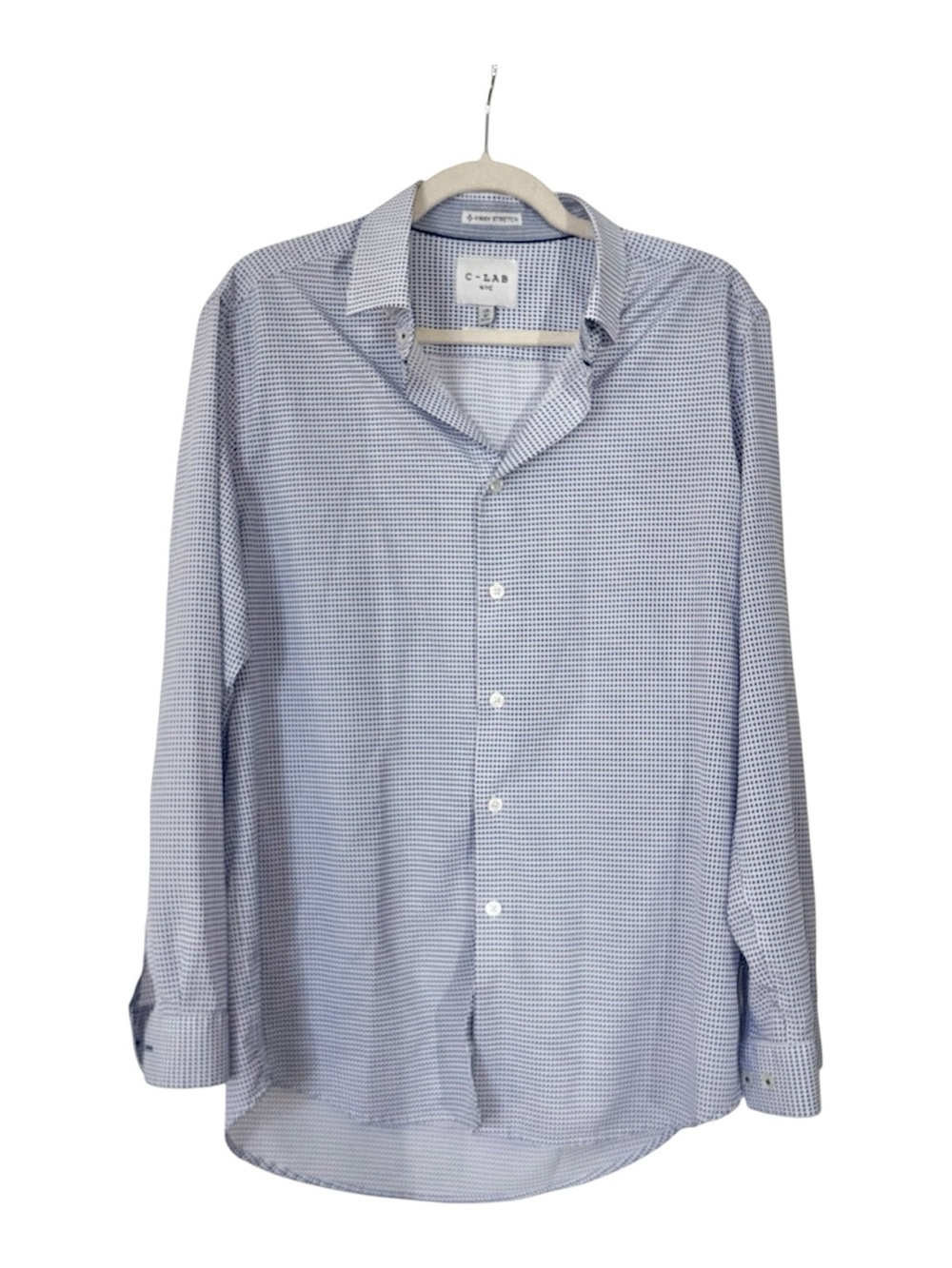 C-LAB slim fit Men's Light Blue Micro-Check Dress Shirt Sz L. 16” 32/33